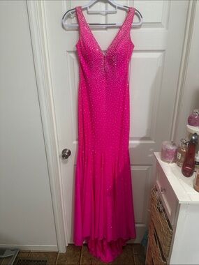 Johnathan Kayne Hot Pink Beaded Prom Gown